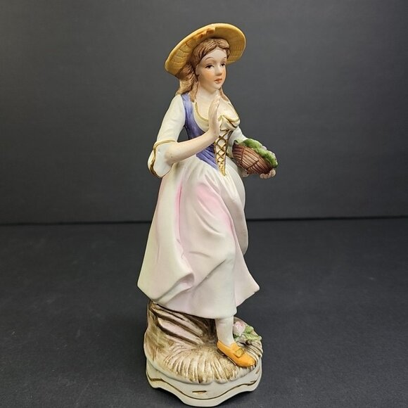 Porcelain Figure of Lady with Basket of Grapes 7" - Picture 5 of 10
